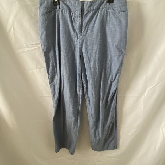 Talbots Perfect Crop Pants 14 Chambray High Rise Stretch Ankle Casual Summer - Picture 1 of 14